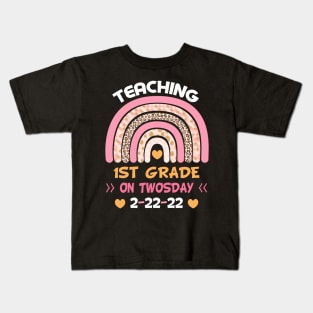 Teaching 1st Grade On Twosday 2/22/2022 Funny School Teacher T-Shirt Kids T-Shirt